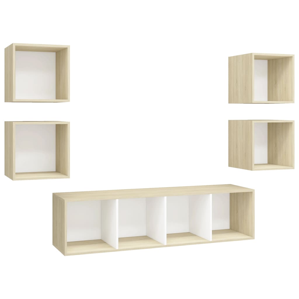 Set Porta TV 5 pz Bianco e Rovere Sonoma in Truciolato - homemem39