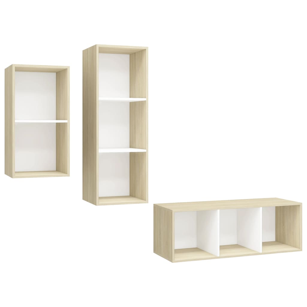 Set Porta TV 3 pz Bianco e Rovere Sonoma in Truciolato - homemem39