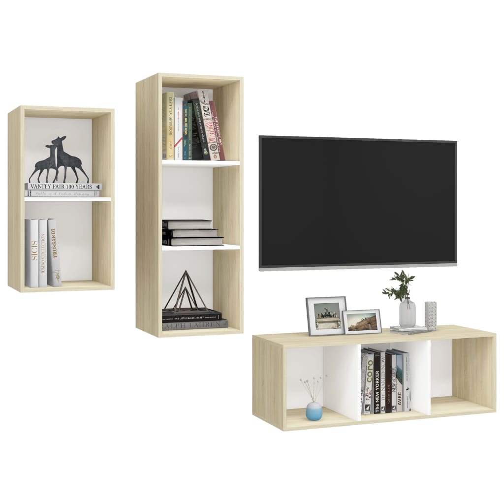 Set Porta TV 3 pz Bianco e Rovere Sonoma in Truciolato - homemem39