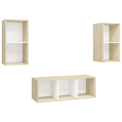 Set Porta TV 3 pz Bianco e Rovere Sonoma in Truciolato - homemem39