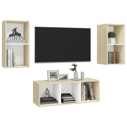 Set Porta TV 3 pz Bianco e Rovere Sonoma in Truciolato - homemem39