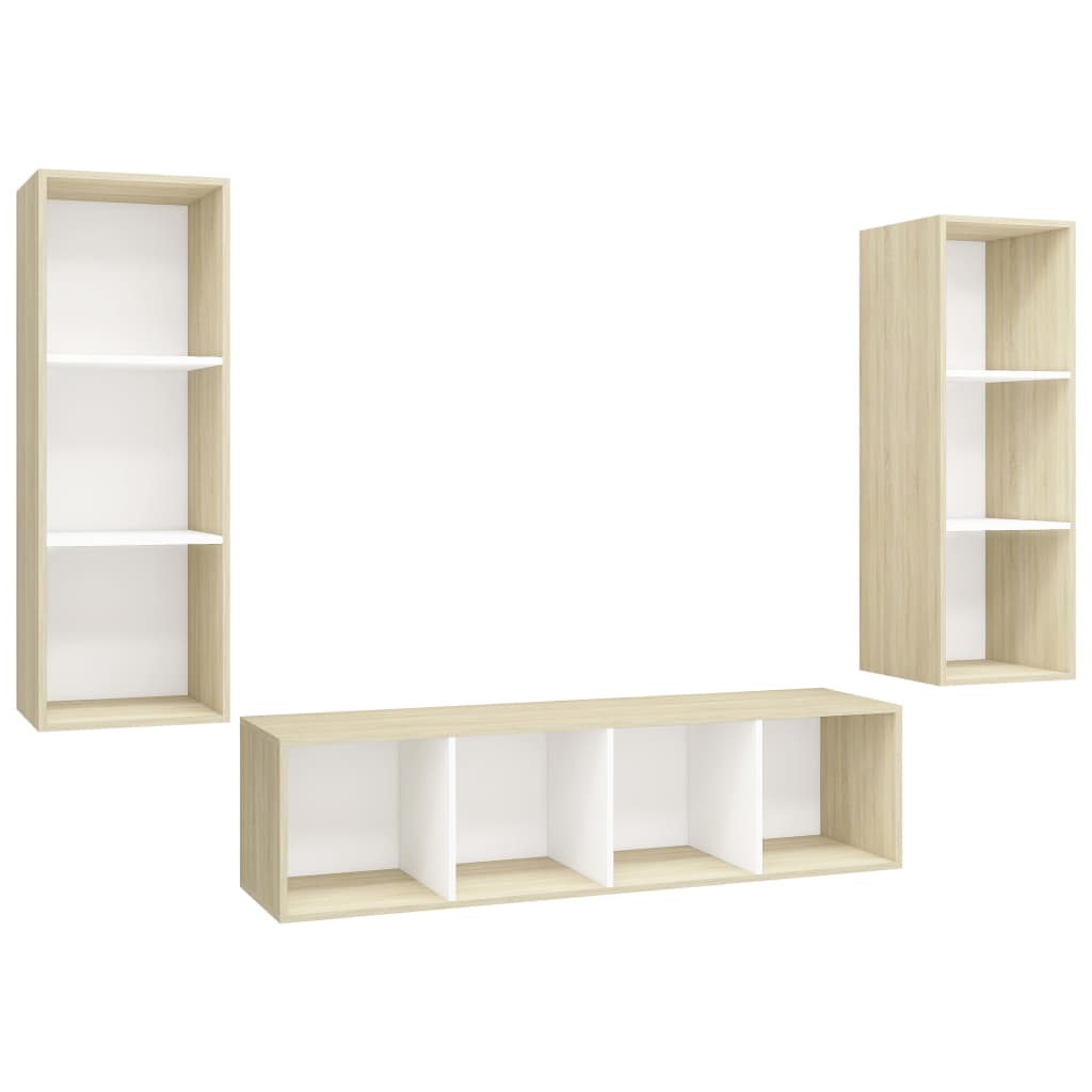 Set Porta TV 3 pz Bianco e Rovere Sonoma in Truciolato - homemem39