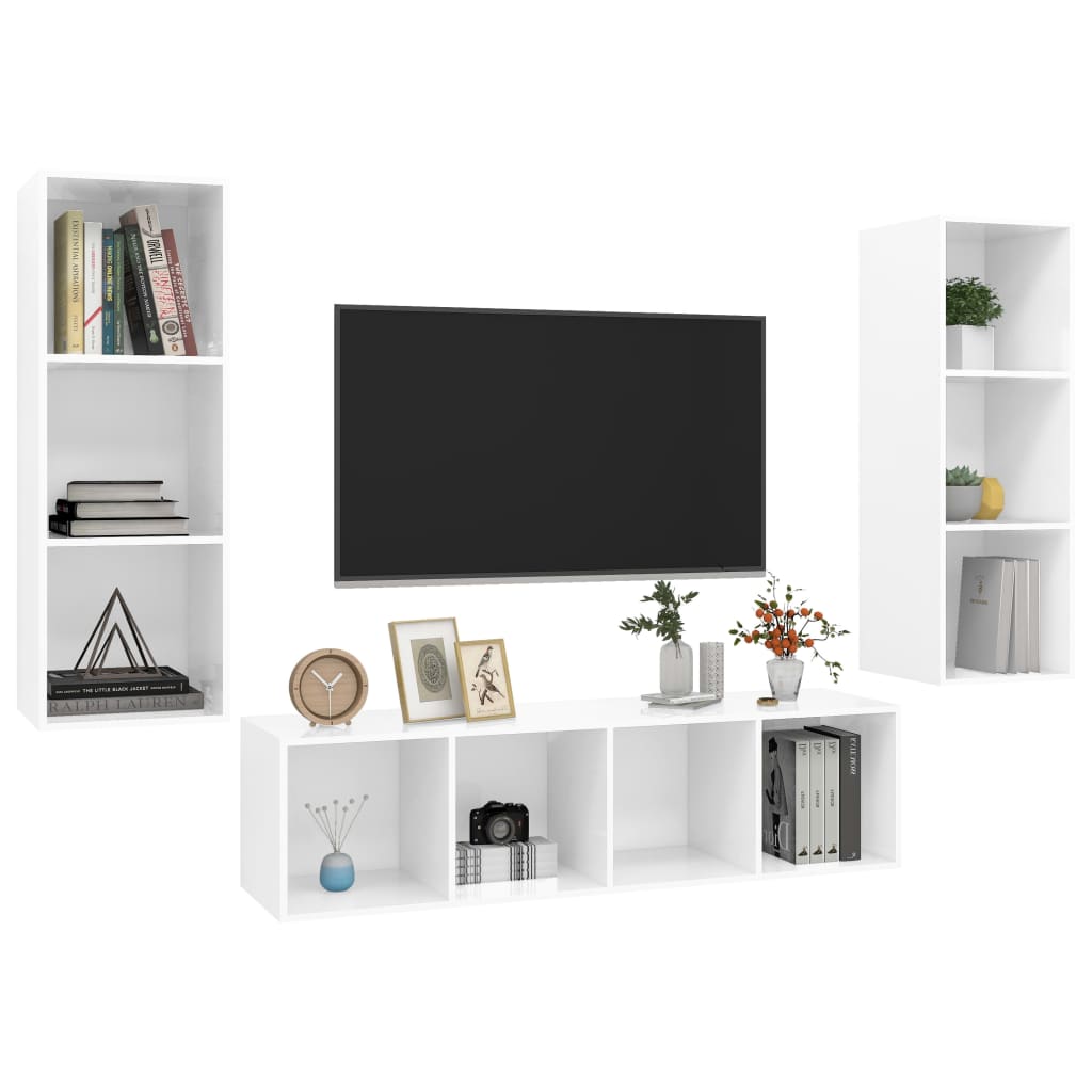 Set Mobile TV 3 pz Bianco Lucido in Truciolato - homemem39