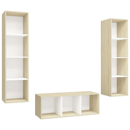 Set Porta TV 3 pz Bianco e Rovere Sonoma in Truciolato - homemem39