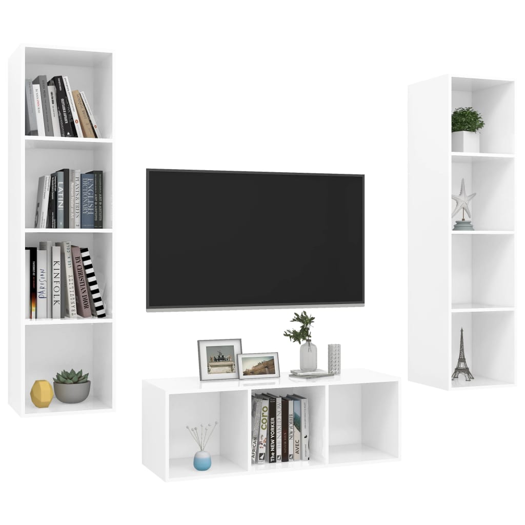 Set Mobile TV 3 pz Bianco Lucido in Truciolato - homemem39