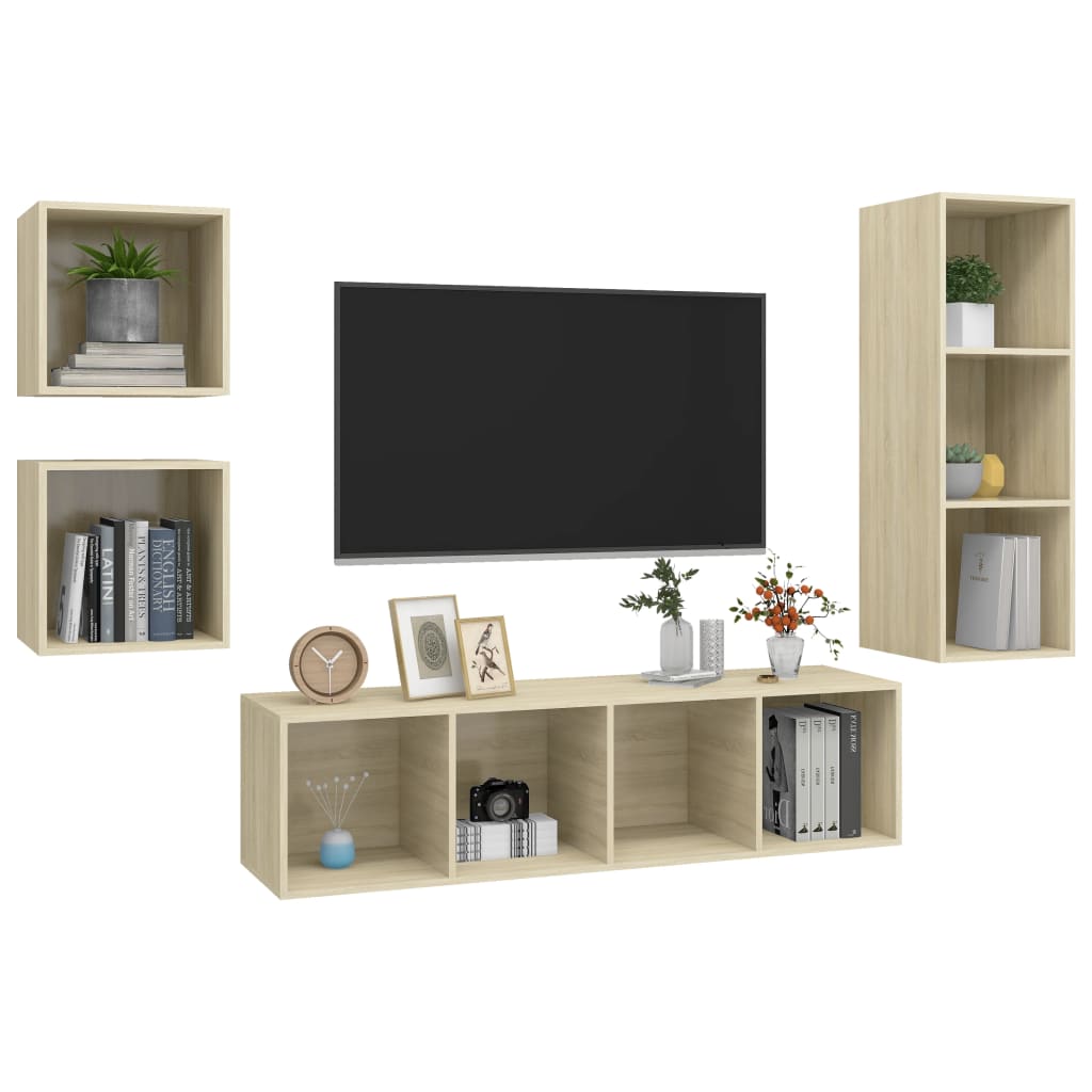 Set Porta TV 4 pz Rovere Sonoma in Truciolato - homemem39