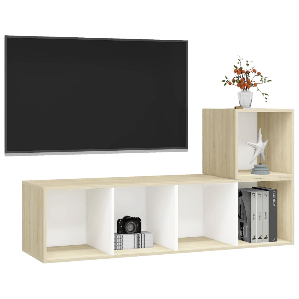 Set Porta TV 2 pz Bianco e Rovere Sonoma in Truciolato - homemem39