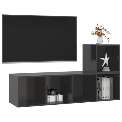 Set Mobile TV 2 pz Grigio Lucido in Truciolato - homemem39