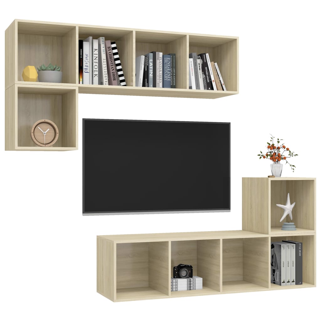 Set Porta TV 4 pz Rovere Sonoma in Truciolato - homemem39