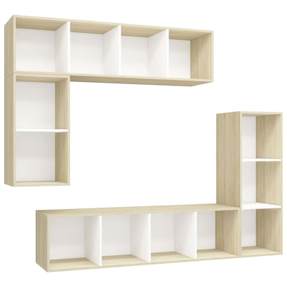 Set Porta TV 4 pz Bianco e Rovere Sonoma in Truciolato - homemem39