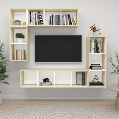 Set Porta TV 4 pz Bianco e Rovere Sonoma in Truciolato - homemem39