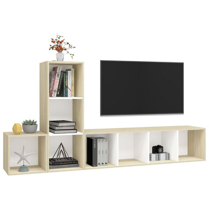 Set Porta TV 3 pz Bianco e Rovere Sonoma in Truciolato - homemem39