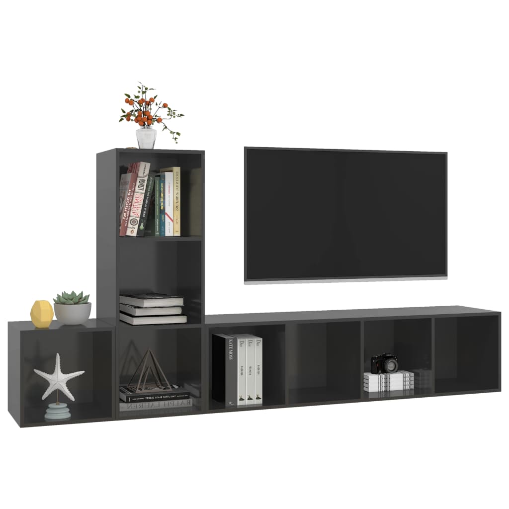 Set Mobile TV 3 pz Grigio Lucido in Truciolato - homemem39