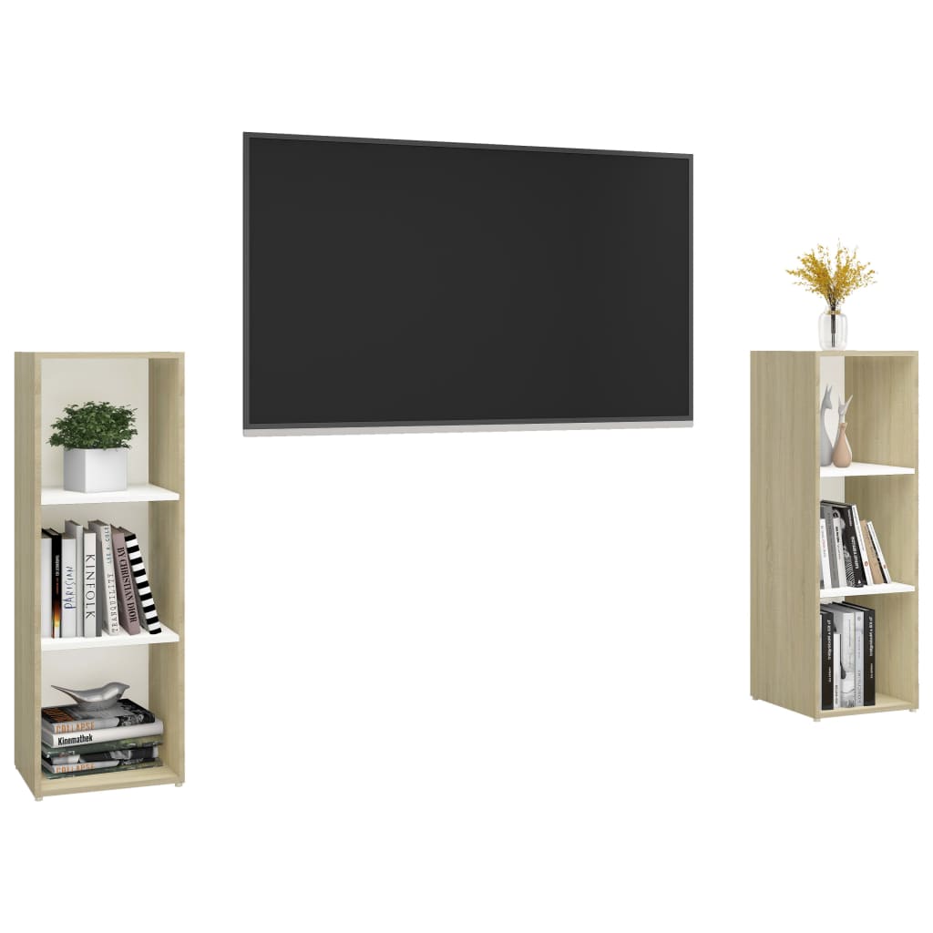 Mobili TV 2 pz Bianchi e Rovere Sonoma 107x35x37 cm Truciolato - homemem39