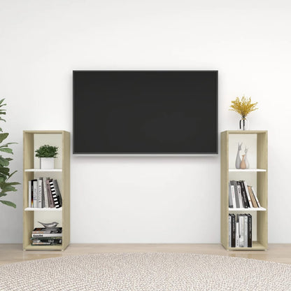 Mobili TV 2 pz Bianchi e Rovere Sonoma 107x35x37 cm Truciolato - homemem39