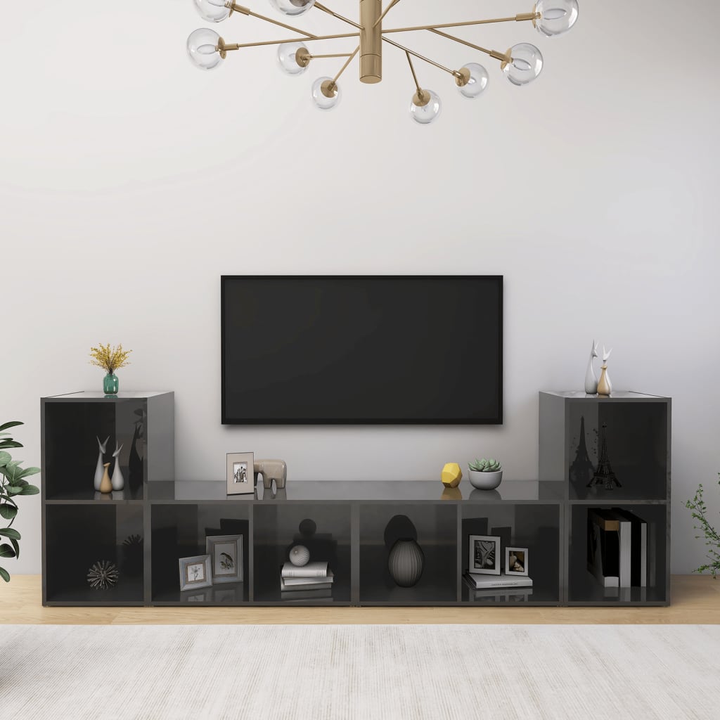 Mobili Porta TV 4 pz Grigio Lucido 72x35x36,5 cm in Truciolato - homemem39