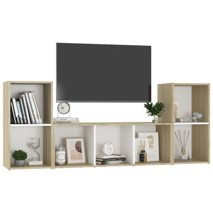 Set Porta TV 3 pz Bianco e Rovere Sonoma in Truciolato - homemem39