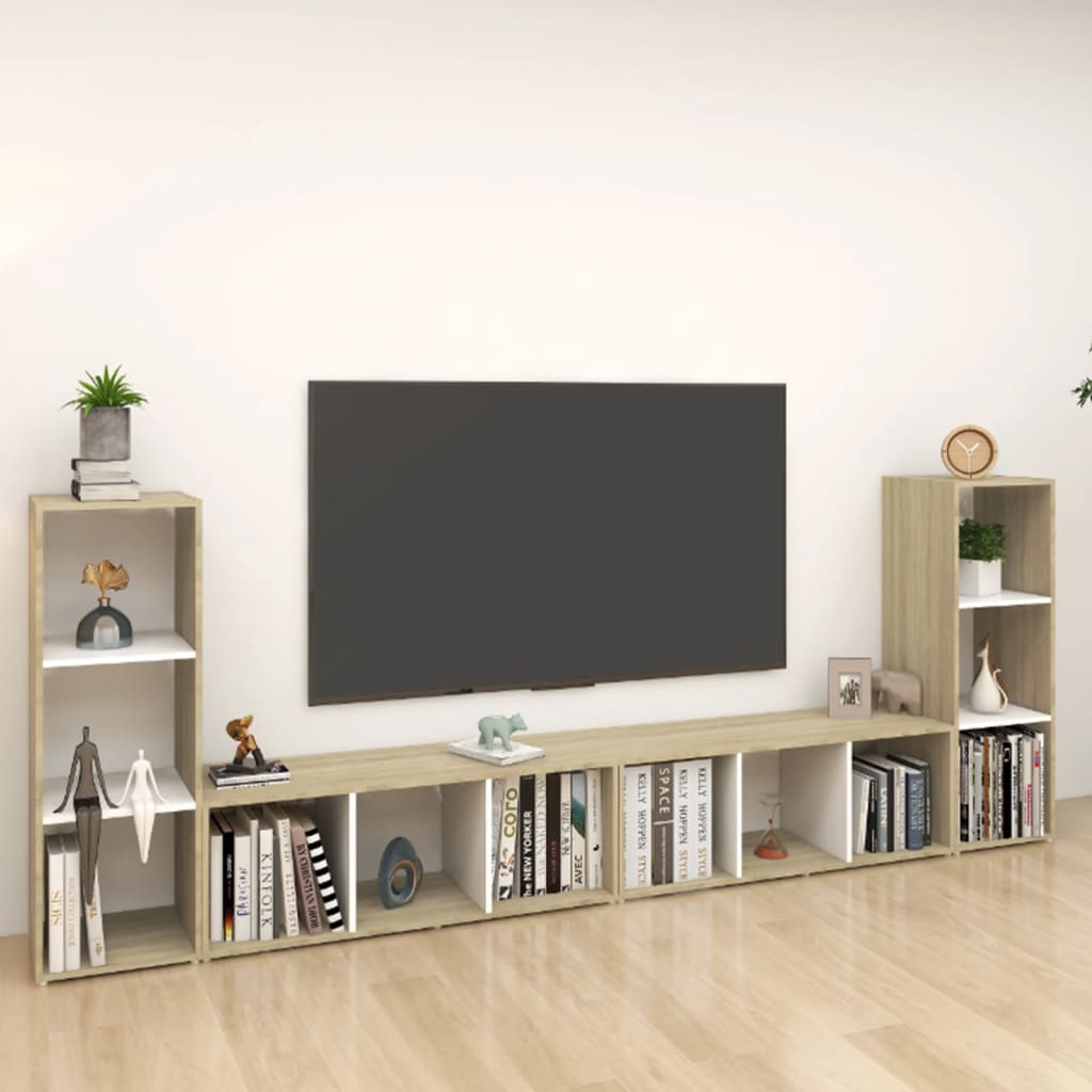 Mobili TV 4 pz Bianchi e Rovere Sonoma 107x35x37 cm Truciolato - homemem39