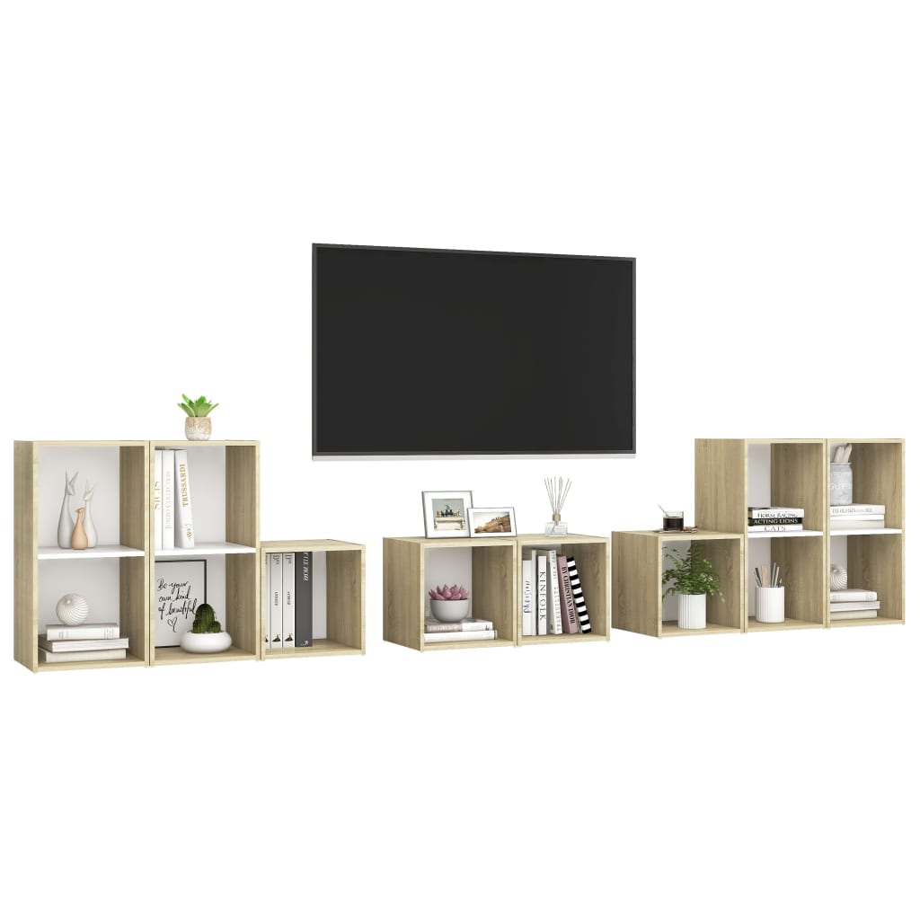 Set Mobili TV 8 pz Bianco e Rovere Sonoma in Truciolato - homemem39