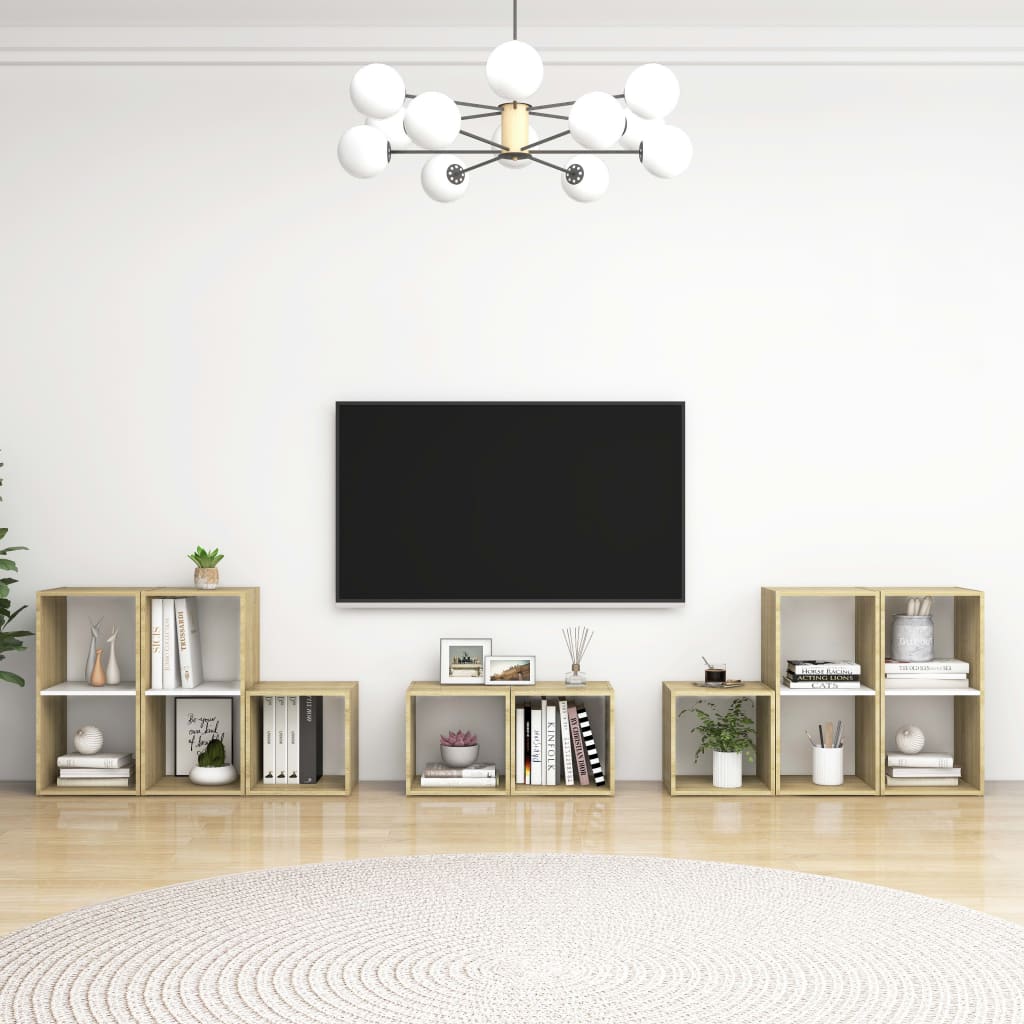 Set Mobili TV 8 pz Bianco e Rovere Sonoma in Truciolato - homemem39