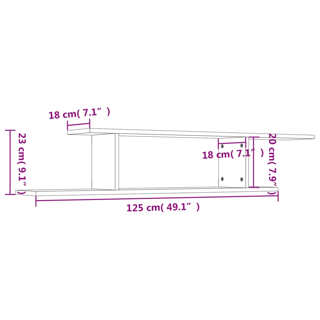 Mensola TV a Parete Grigia Cemento 125x18x23 cm in Truciolato - homemem39