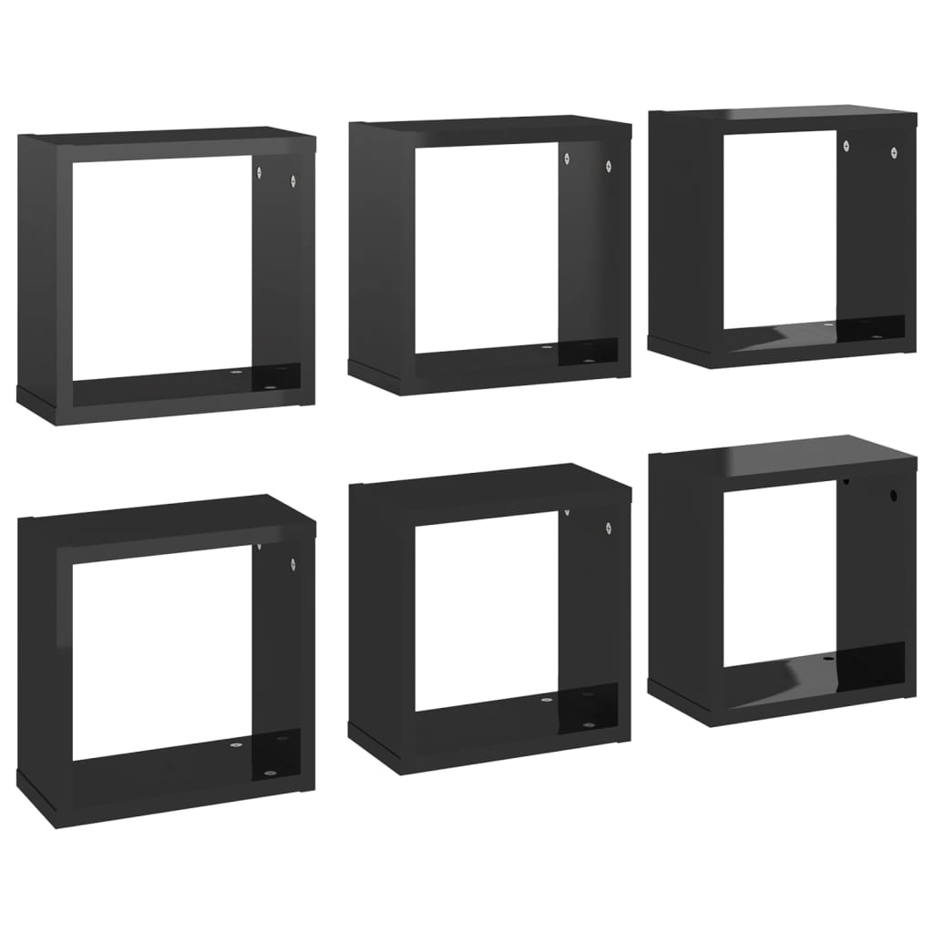 Mensole Parete a Cubo 6 pz Nero Lucido 30x15x30 cm - homemem39