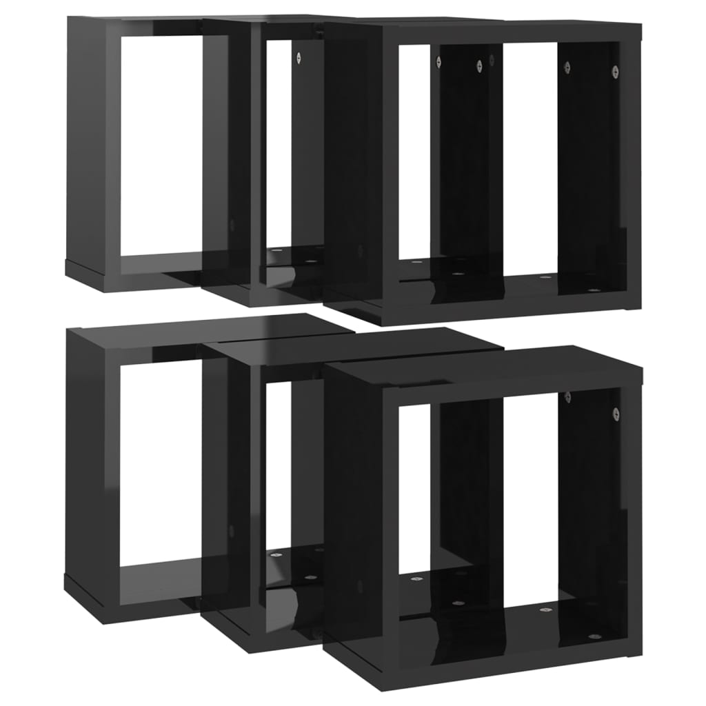 Mensole Parete a Cubo 6 pz Nero Lucido 30x15x30 cm - homemem39