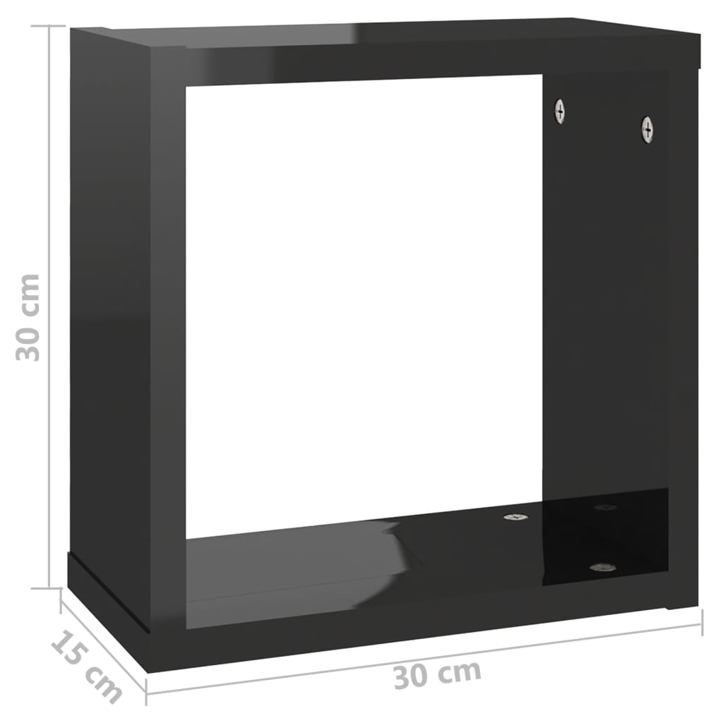 Mensole Parete a Cubo 6 pz Nero Lucido 30x15x30 cm - homemem39