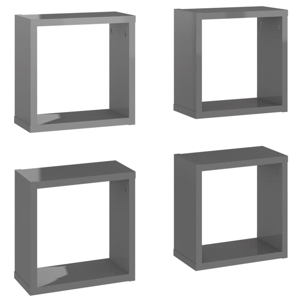 Mensole Parete a Cubo 4 pz Grigio Lucido 30x15x30cm - homemem39