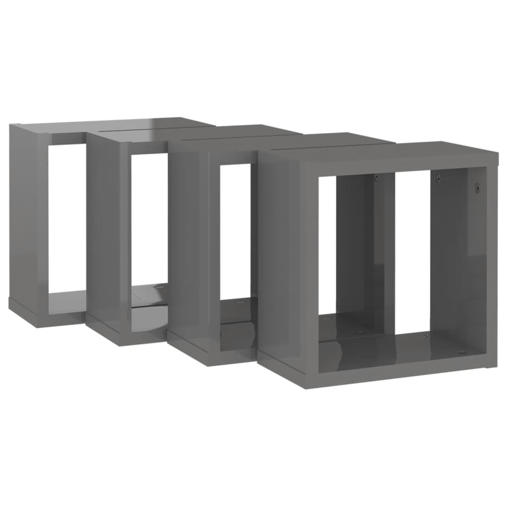 Mensole Parete a Cubo 4 pz Grigio Lucido 30x15x30cm - homemem39