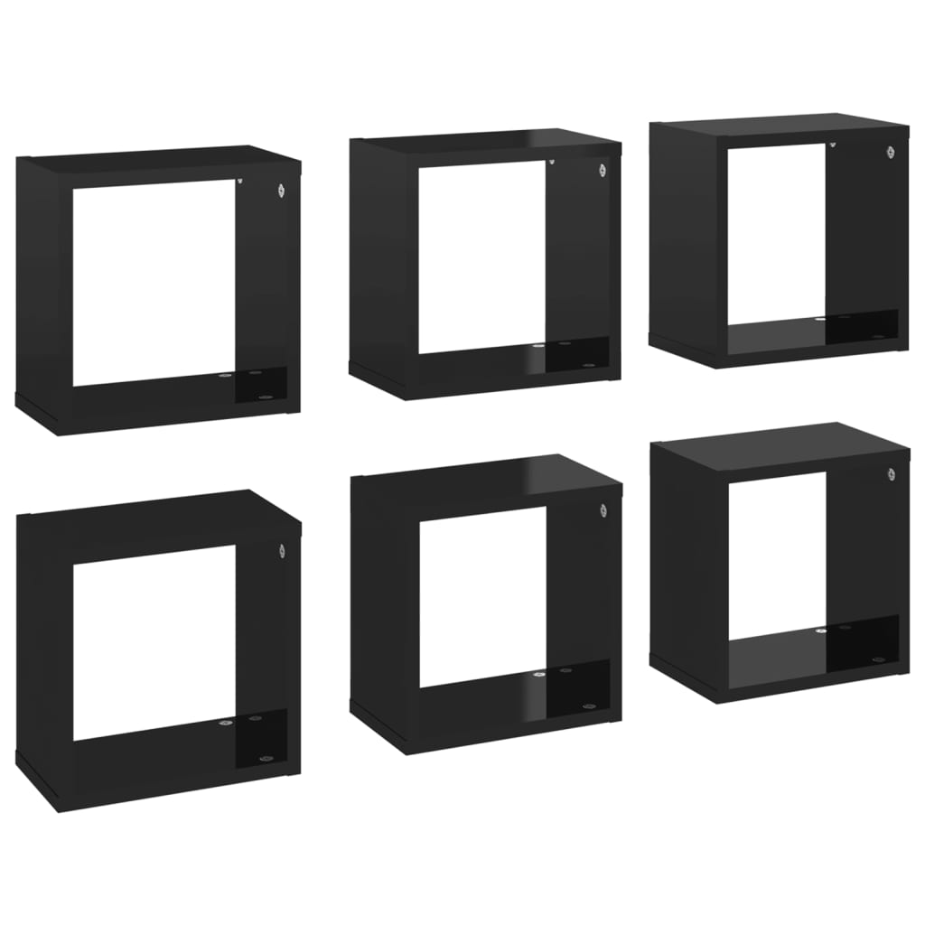 Mensole Parete a Cubo 6 pz Nero Lucido 26x15x26 cm - homemem39