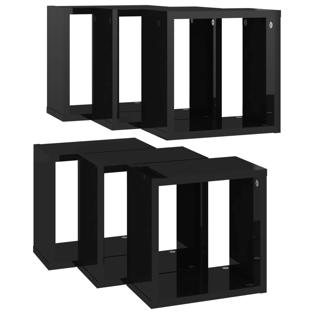 Mensole Parete a Cubo 6 pz Nero Lucido 26x15x26 cm - homemem39