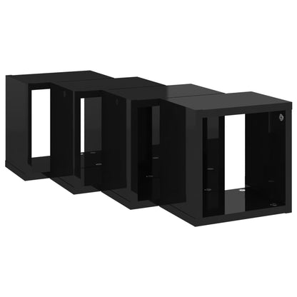 Mensole Parete a Cubo 4 pz Nero Lucido 22x15x22 cm - homemem39