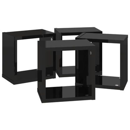 Mensole Parete a Cubo 4 pz Nero Lucido 22x15x22 cm - homemem39