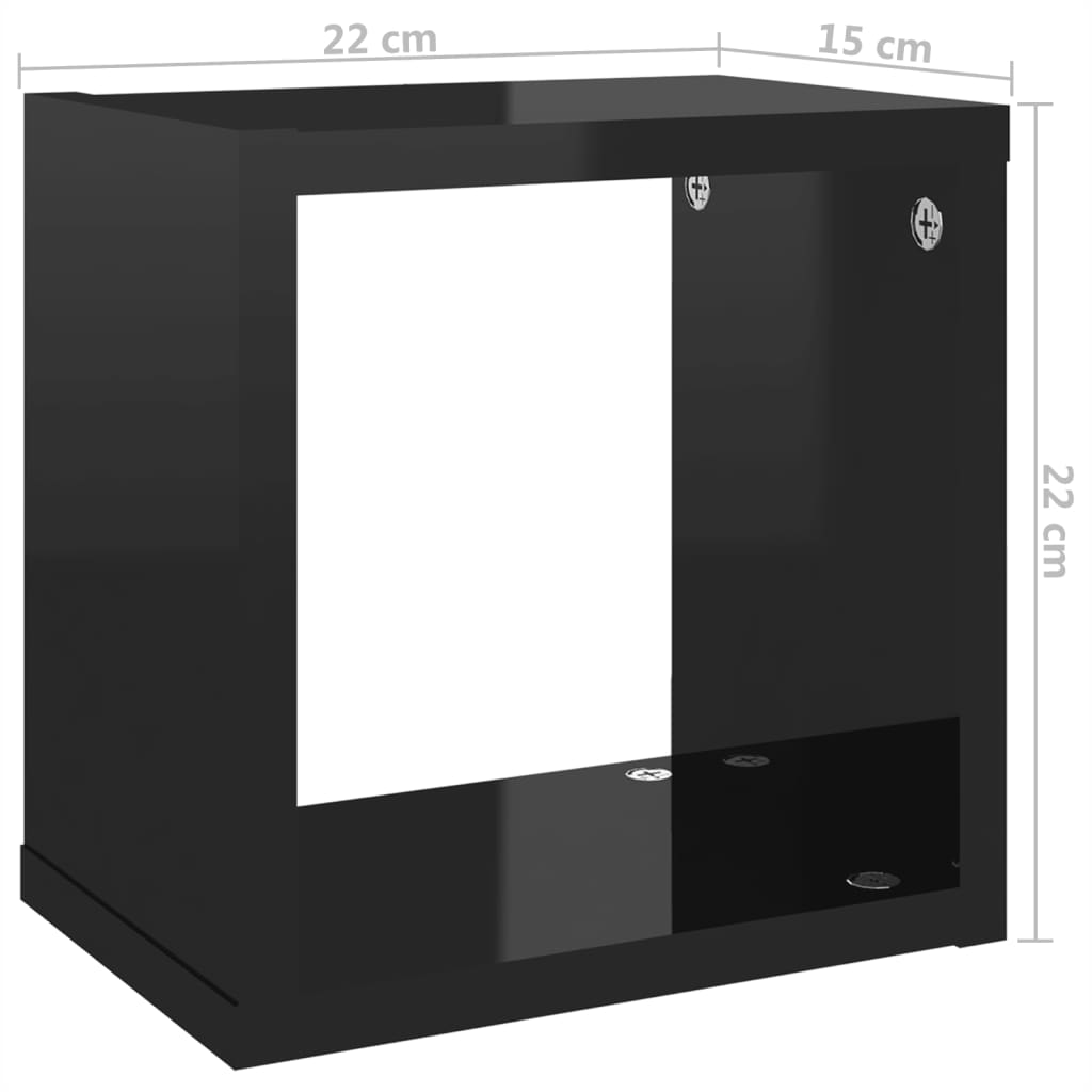 Mensole Parete a Cubo 4 pz Nero Lucido 22x15x22 cm - homemem39