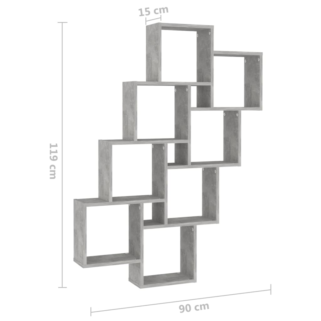 Mensola da Parete a Cubo Grigio Cemento 90x15x119 cm Truciolato - homemem39