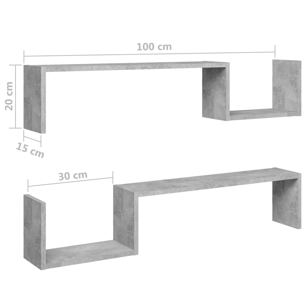 Mensole a Muro 2 pz Grigio Cemento 100x15x20 cm in Truciolato - homemem39