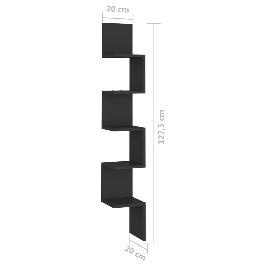 Scaffale Angolare da Parete Nero 20x20x127,5 cm in Truciolato - homemem39