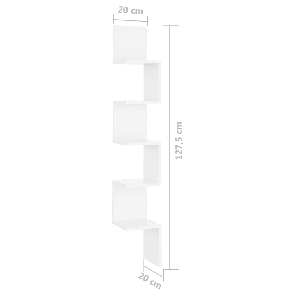 Scaffale Angolare Parete Bianco Lucido 20x20x127,5cm Truciolato - homemem39