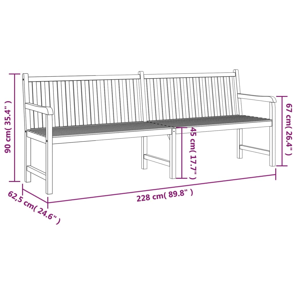 Panchina da Giardino 228 cm in Legno Massello di Teak - homemem39