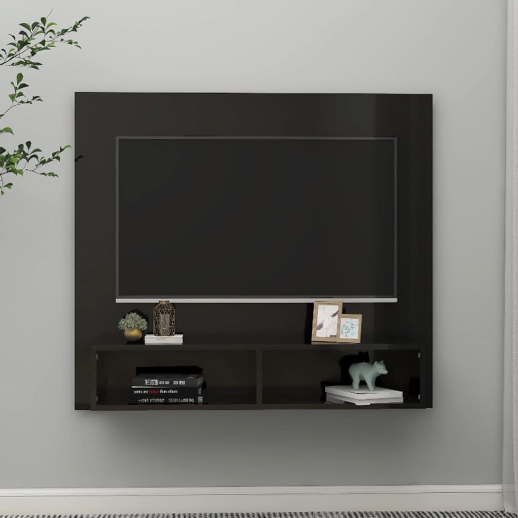 Mobile TV a Muro Nero Lucido 102x23,5x90 cm in Truciolato - homemem39