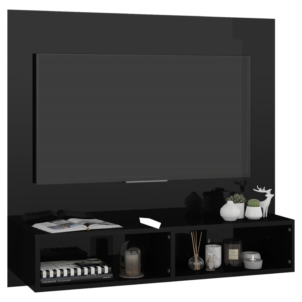 Mobile TV a Muro Nero Lucido 102x23,5x90 cm in Truciolato - homemem39