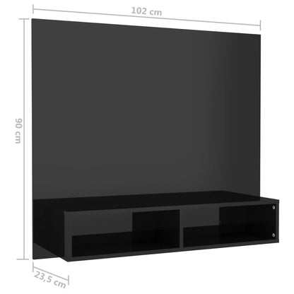 Mobile TV a Muro Nero Lucido 102x23,5x90 cm in Truciolato - homemem39