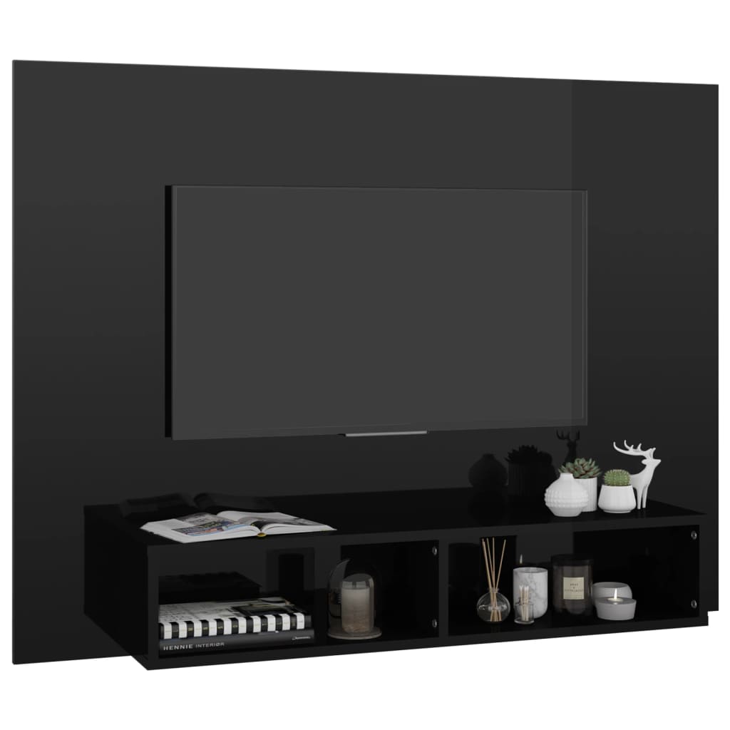 Mobile Porta TV a Muro Nero Lucido 120x23,5x90cm Truciolato - homemem39