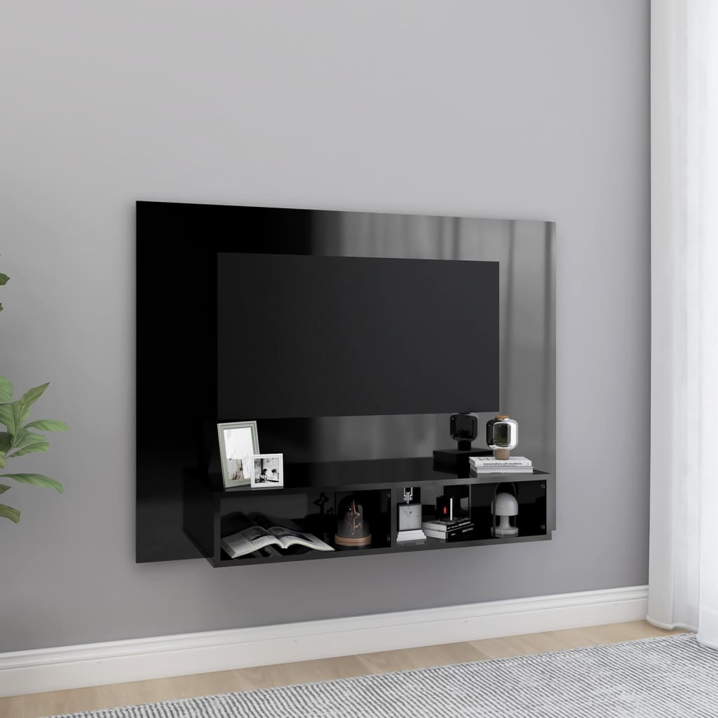 Mobile Porta TV a Muro Nero Lucido 120x23,5x90cm Truciolato - homemem39