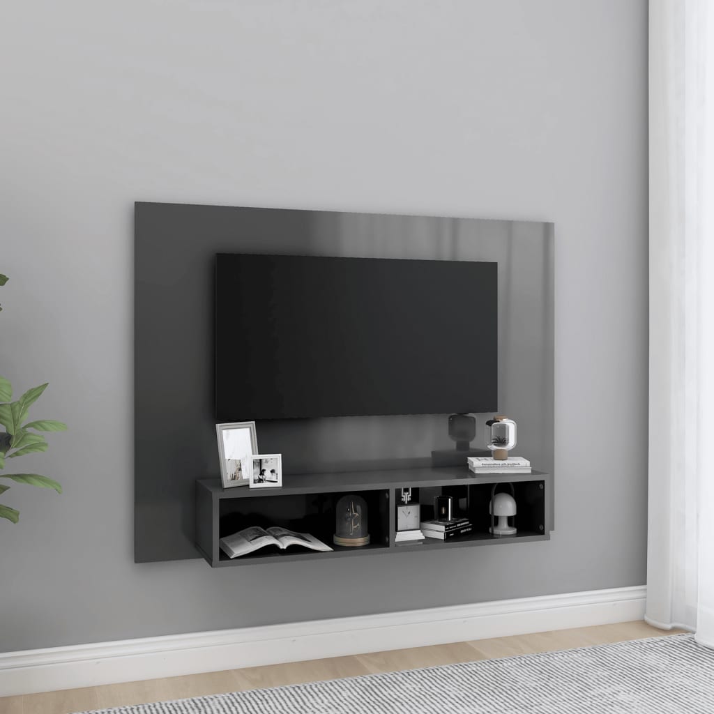 Mobile Porta TV a Muro Grigio Lucido 120x23,5x90cm Truciolato - homemem39