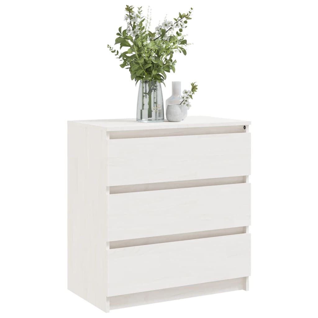 Comodino Bianco 60x36x64 cm in Legno Massello di Pino - homemem39