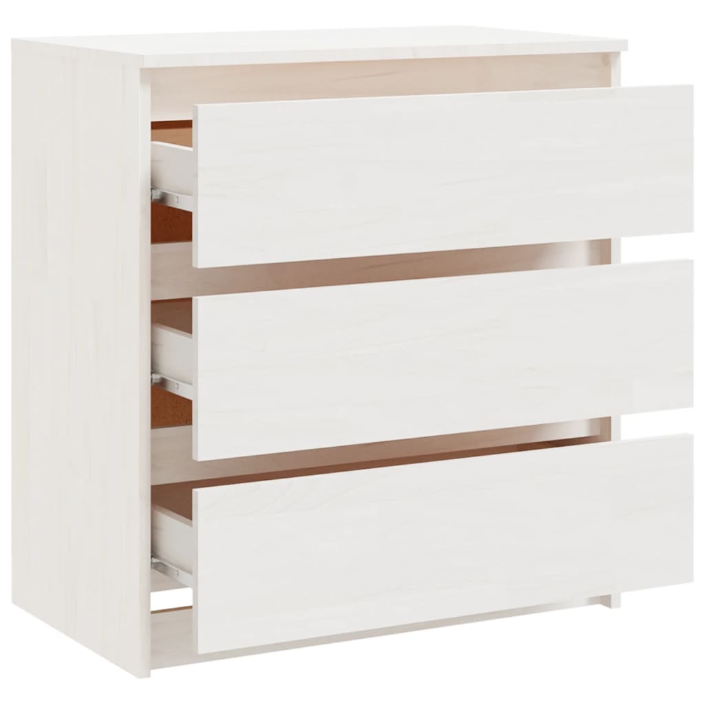 Comodino Bianco 60x36x64 cm in Legno Massello di Pino - homemem39