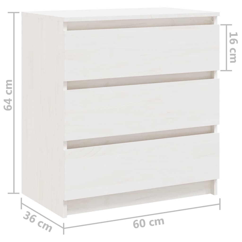 Comodino Bianco 60x36x64 cm in Legno Massello di Pino - homemem39