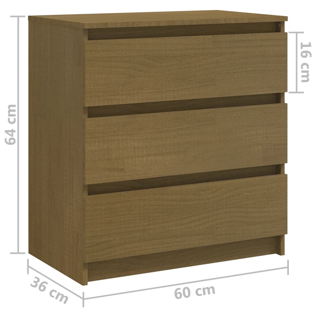 Comodino Miele 60x36x64 cm in Legno Massello di Pino - homemem39